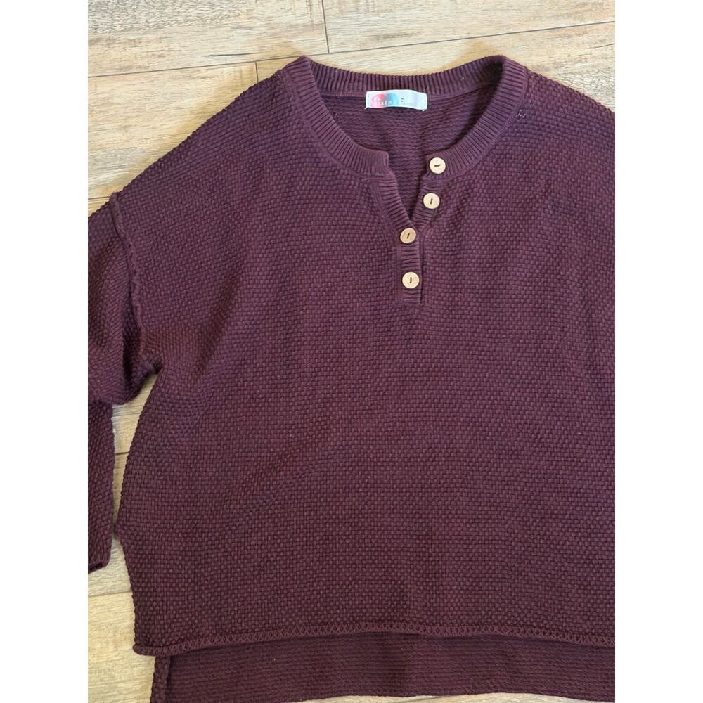 Free People Sweater Hailee Waffle Knit Mulberry Henley Purple Size Medium - Picture 4 of 9